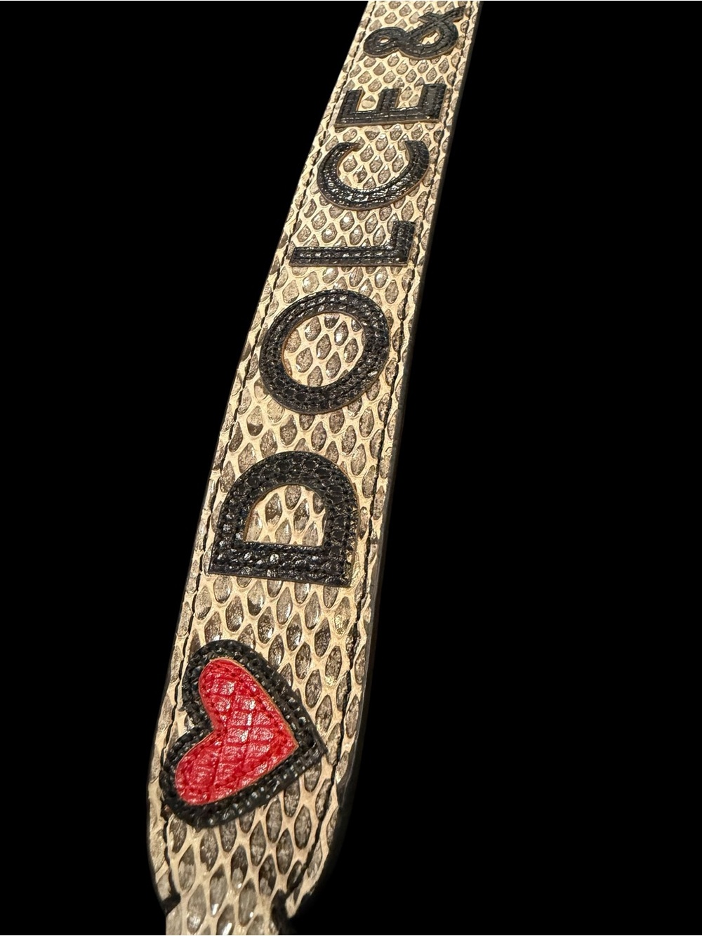 Dolce & Gabbana Beige Snakeskin Strap with Black Logo and Red Heart